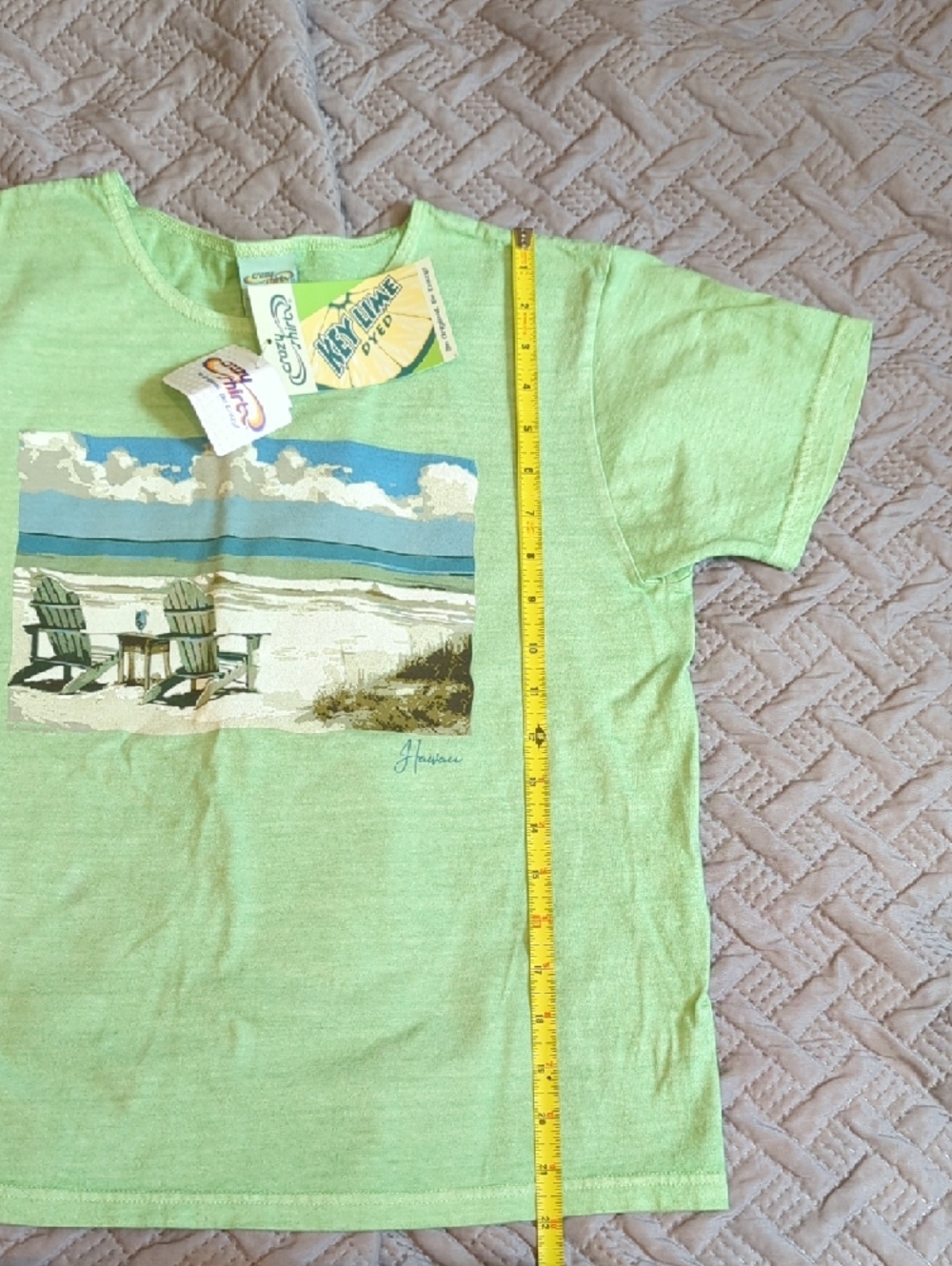 Women's Short-Sleeve Hawaii Beach Graphic Tee - Light Green- Key lime Dyed - Picture 4 of 5